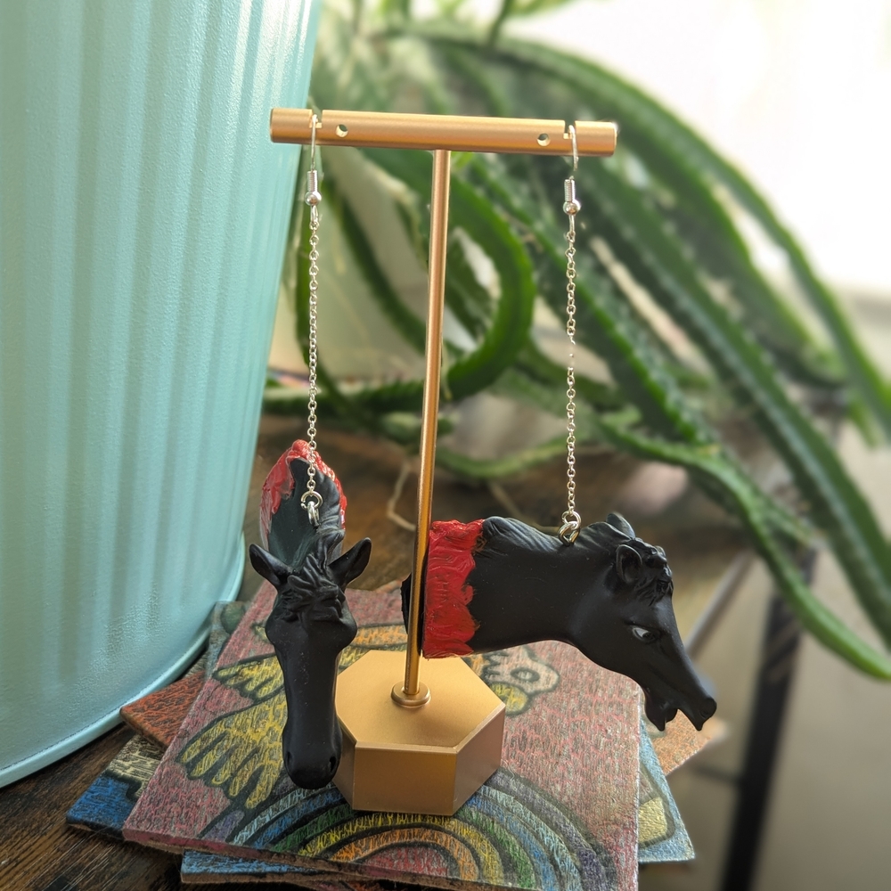 Black and Red Horse Head Earrings